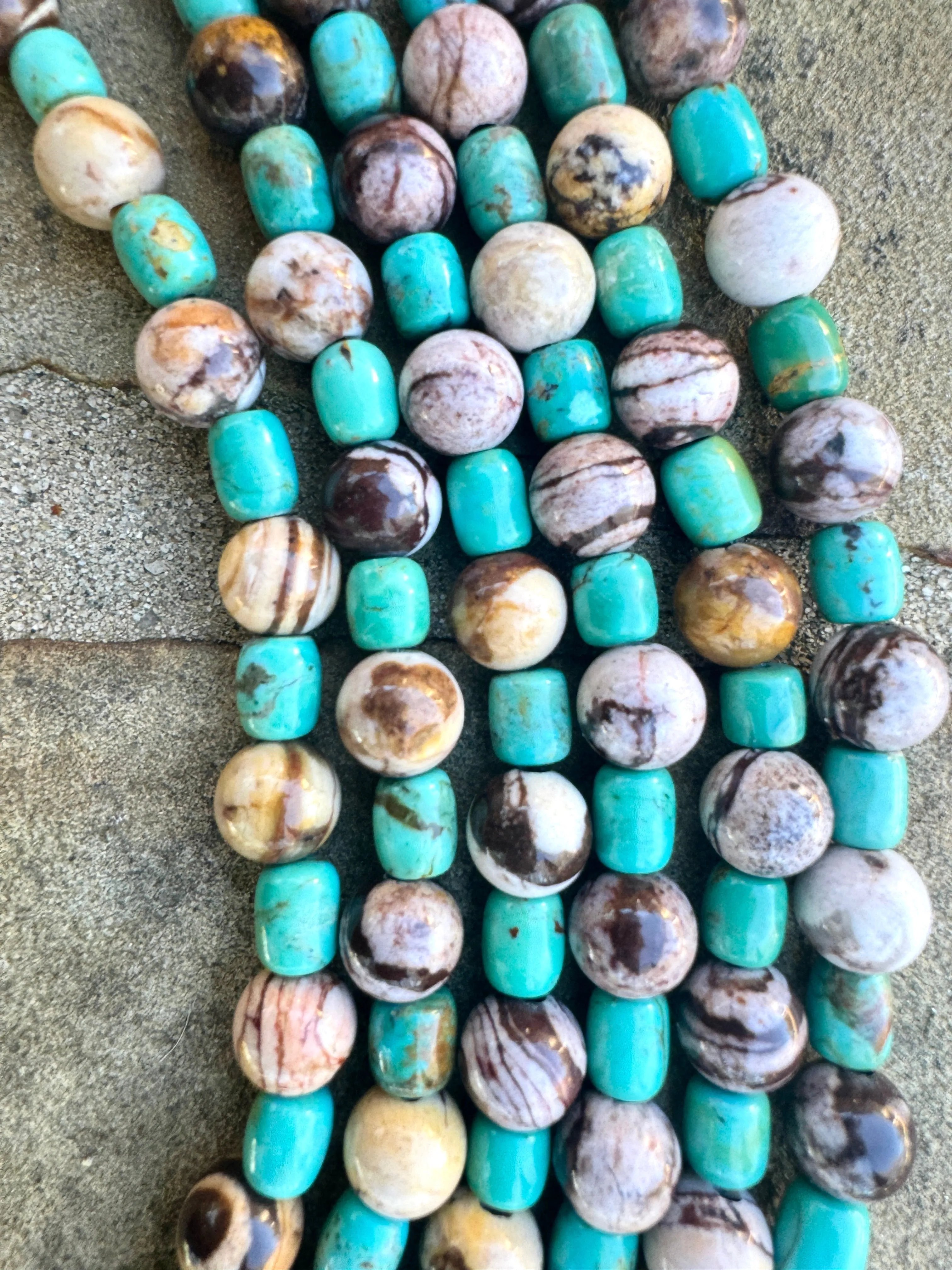 Chilean Turquoise (Chile) and Australian Zebra Stone Designer Bracelet Stands, 8 inch strand