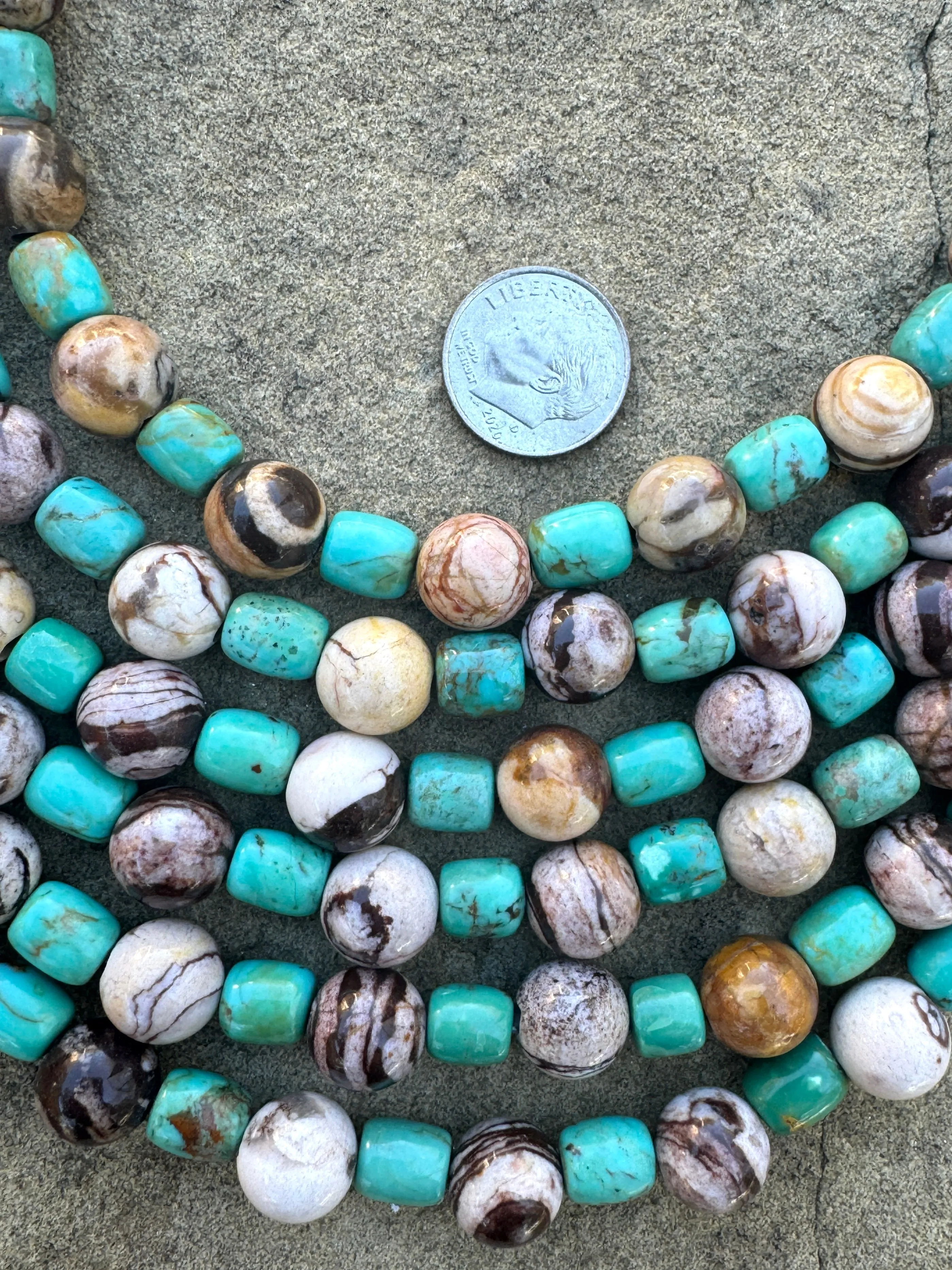 Chilean Turquoise (Chile) and Australian Zebra Stone Designer Bracelet Stands, 8 inch strand