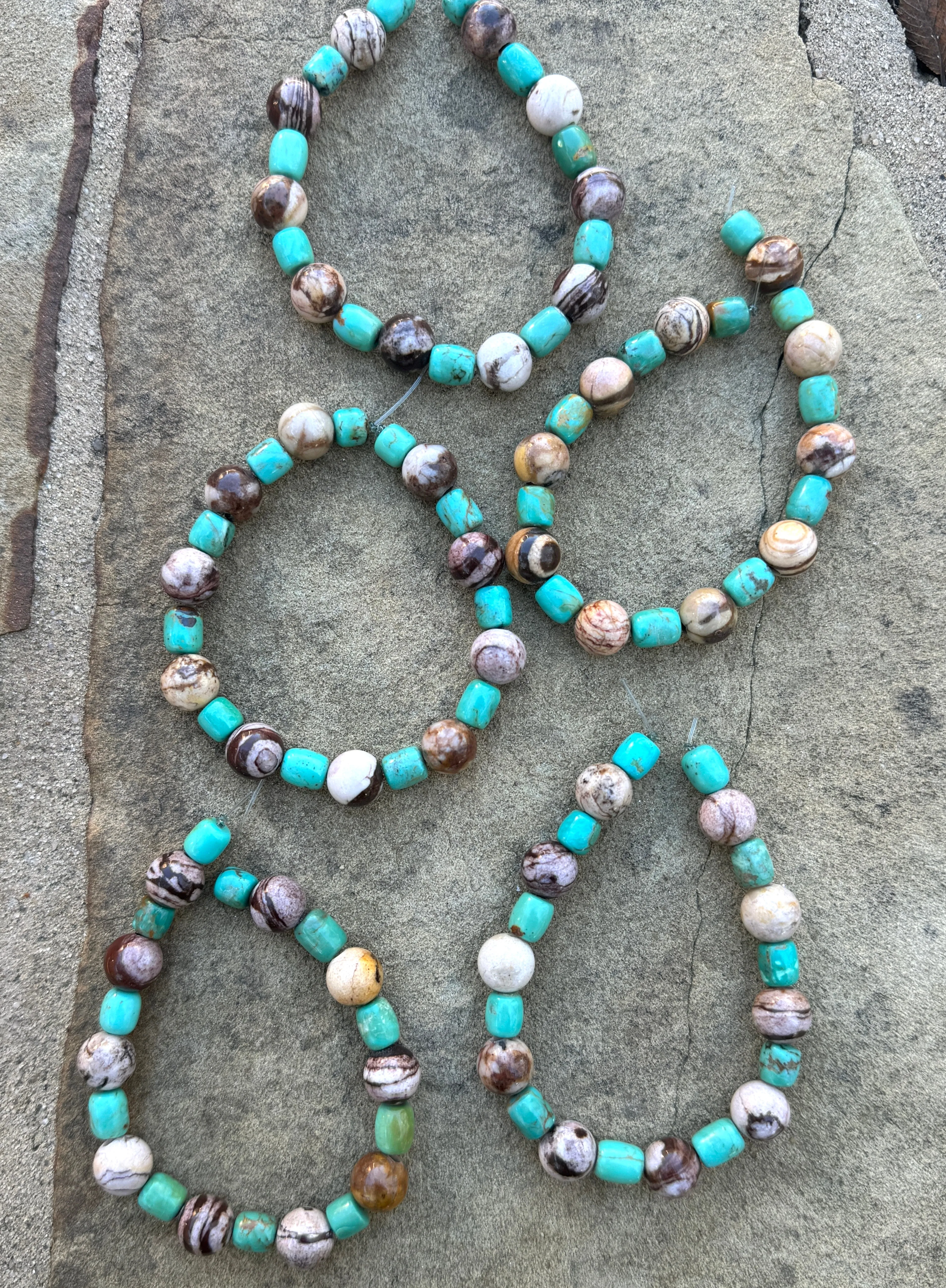 Chilean Turquoise (Chile) and Australian Zebra Stone Designer Bracelet Stands, 8 inch strand