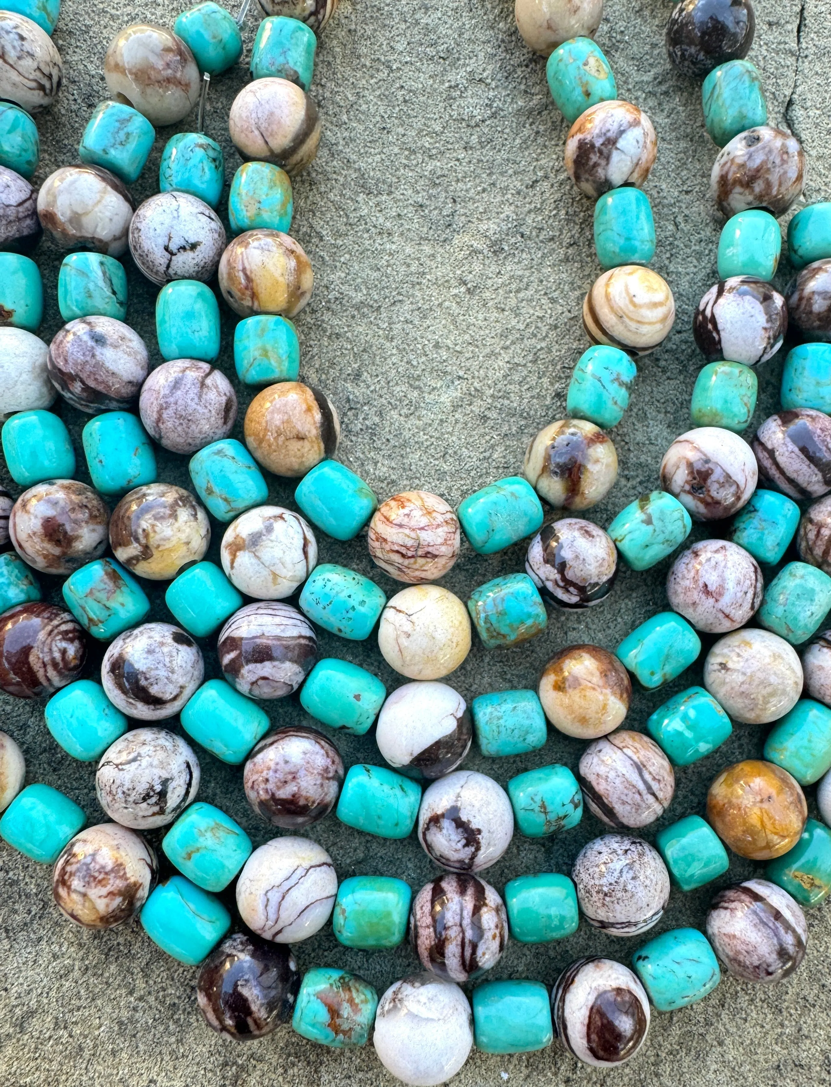 Chilean Turquoise (Chile) and Australian Zebra Stone Designer Bracelet Stands, 8 inch strand