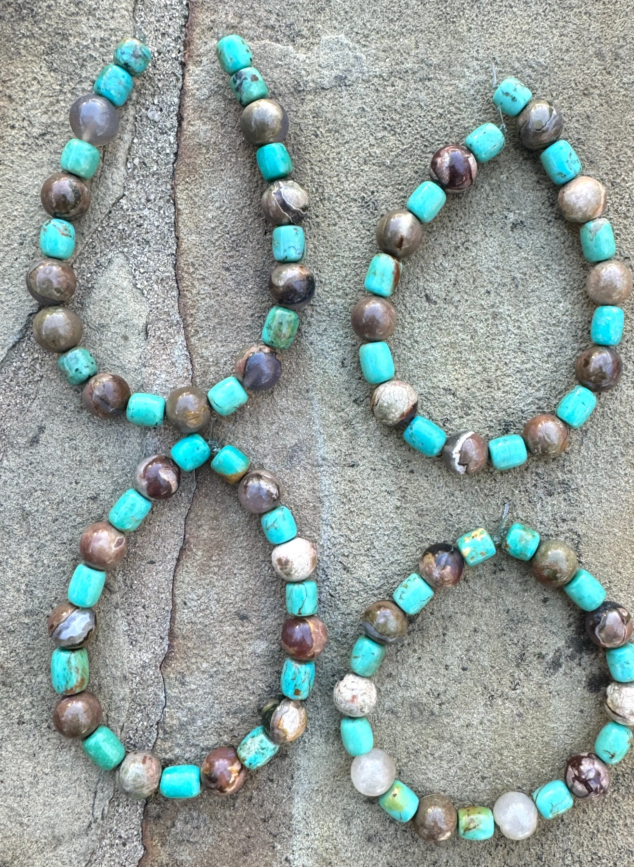 Chilean Turquoise (Chile) and Thunderegg (Australia) Designer Bracelet Stands, 8 inch strand