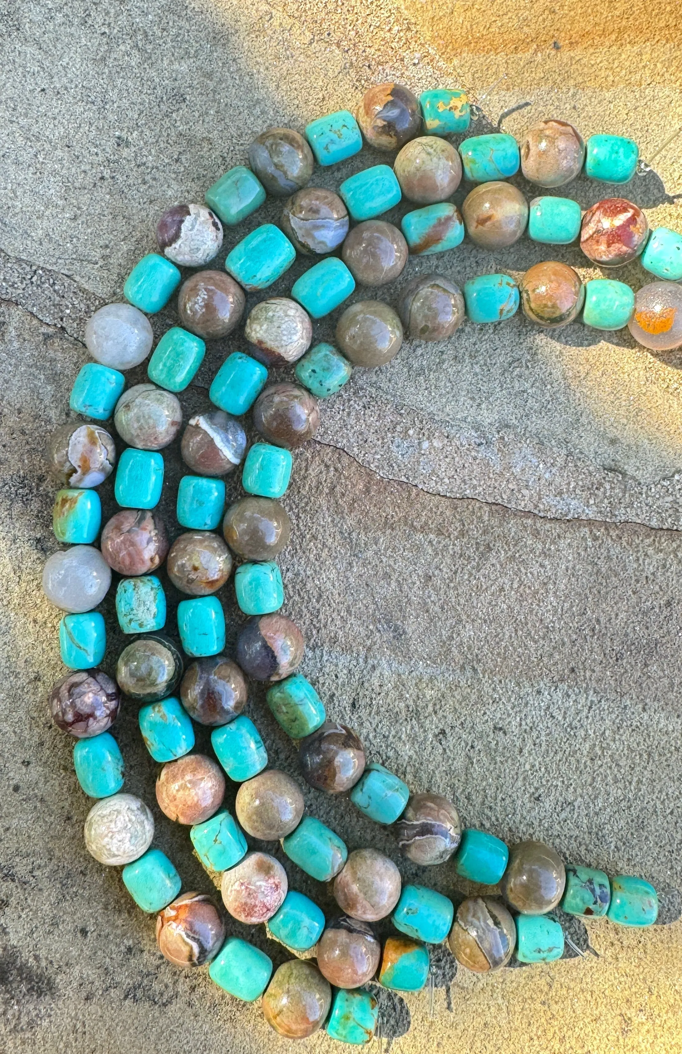 Chilean Turquoise (Chile) and Thunderegg (Australia) Designer Bracelet Stands, 8 inch strand