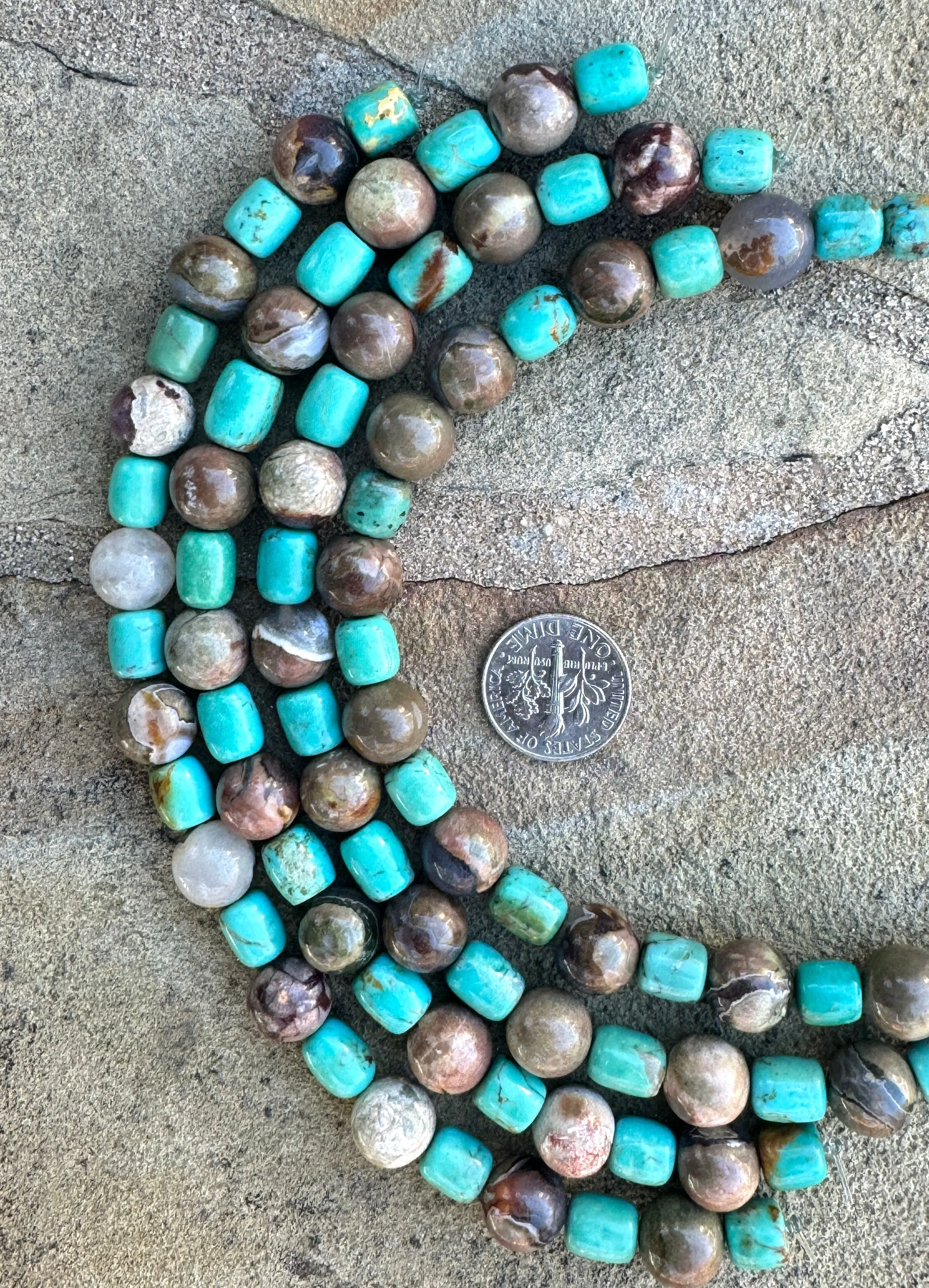 Chilean Turquoise (Chile) and Thunderegg (Australia) Designer Bracelet Stands, 8 inch strand