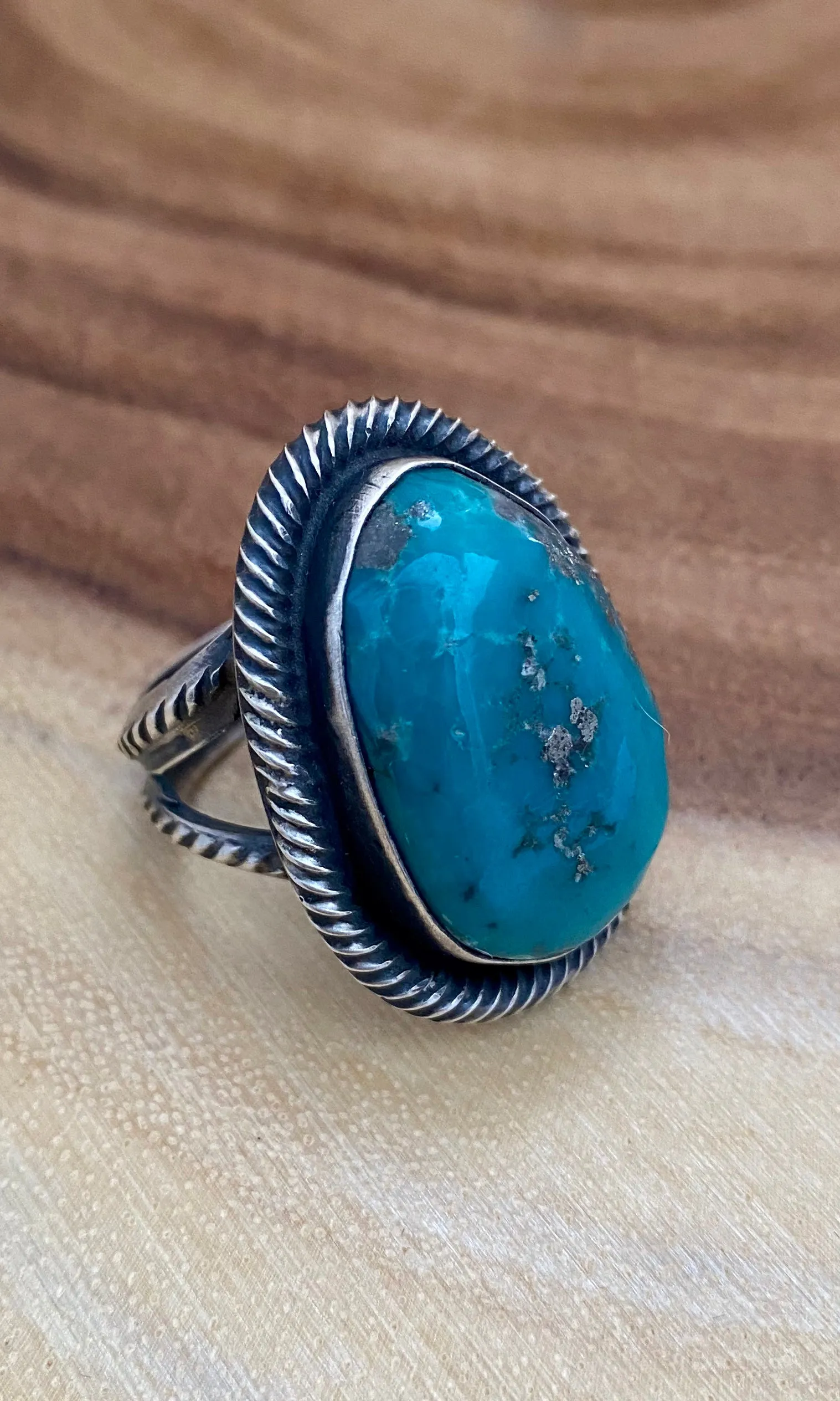 CHIMNEY BUTTE Sterling Silver & Turquoise Navajo Ring, Size 9 1/2