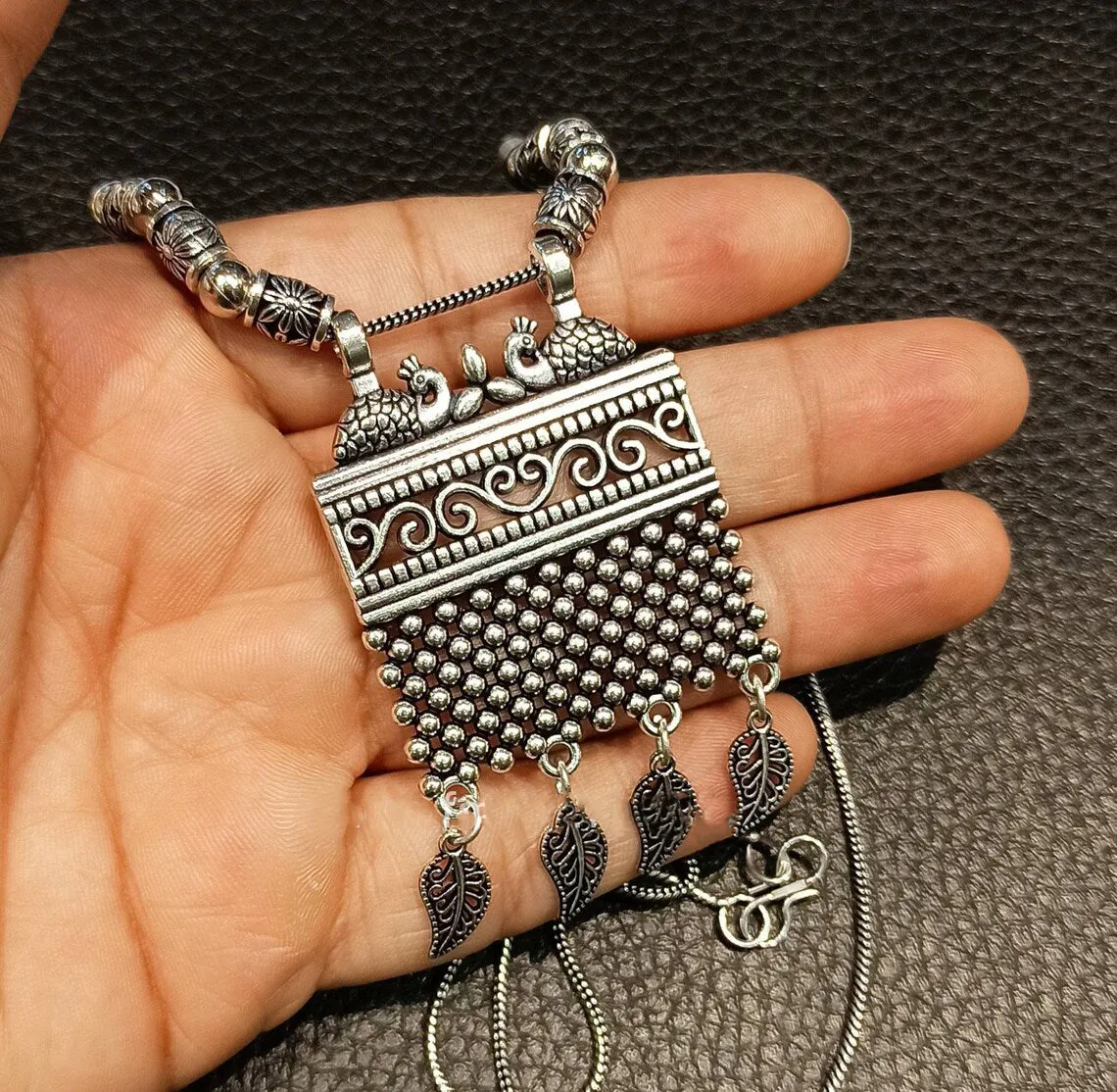 Classy Silver Plated Oxidized Chain With Square Pendant