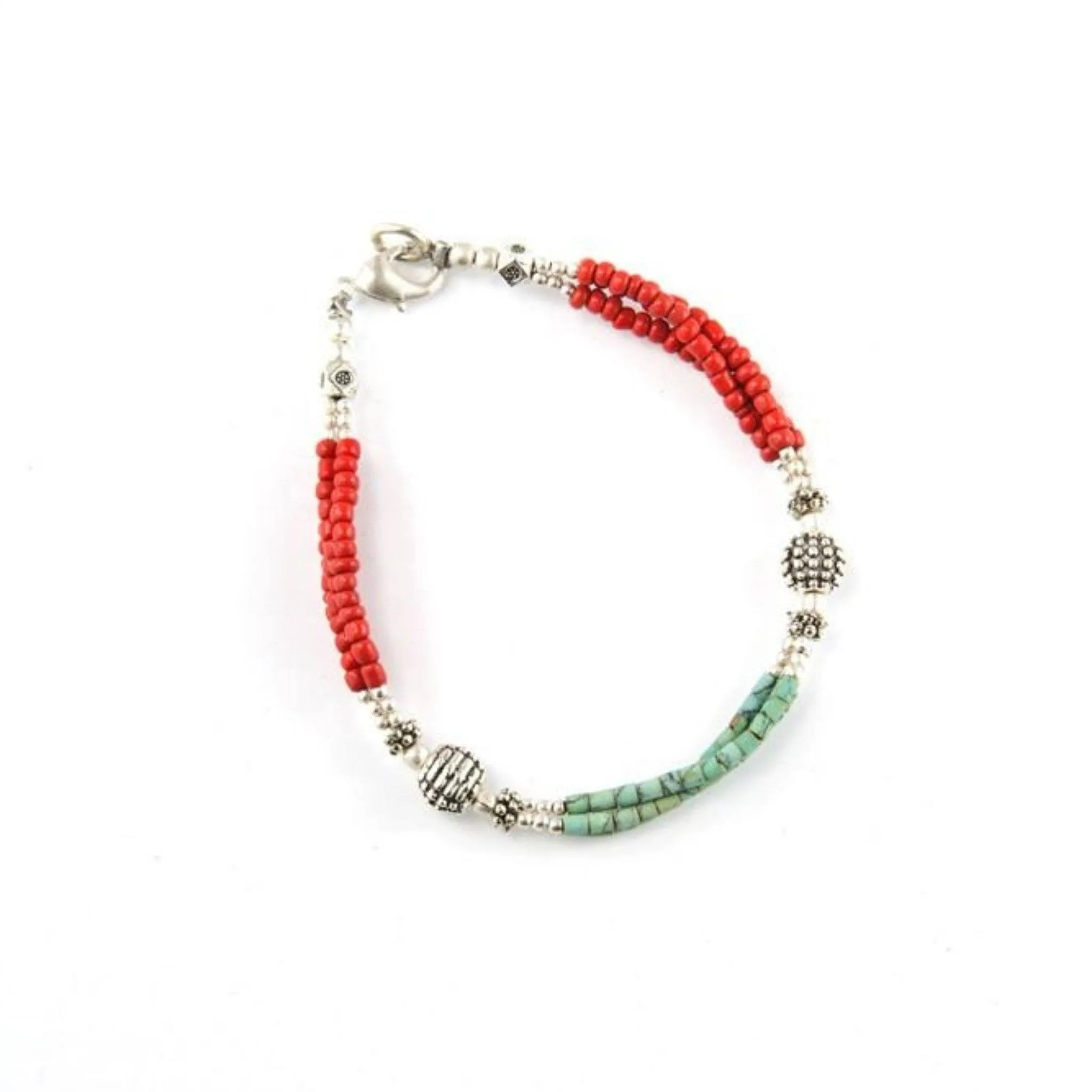 Coral & Turquoise Tibetan Bracelet