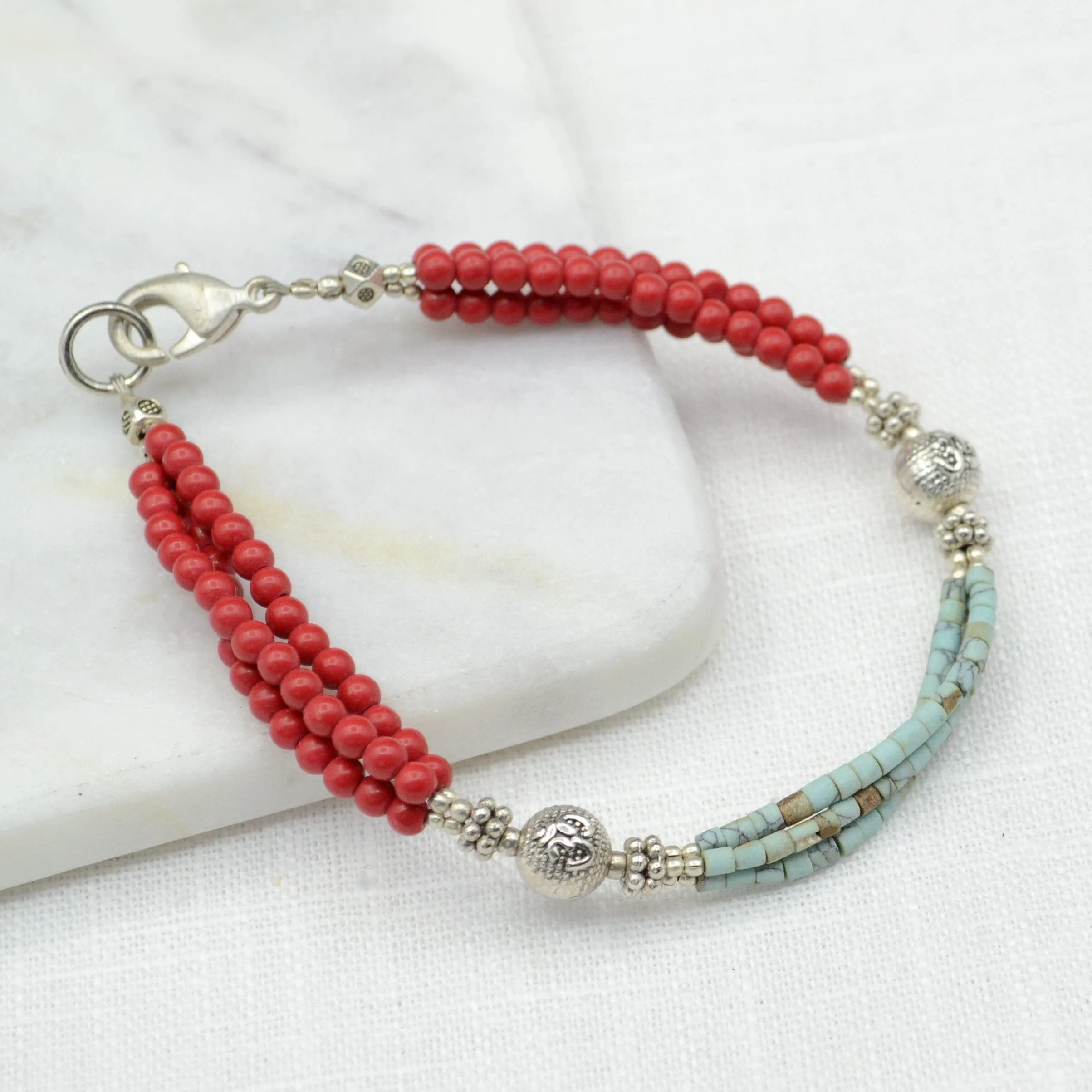 Coral & Turquoise Tibetan Bracelet