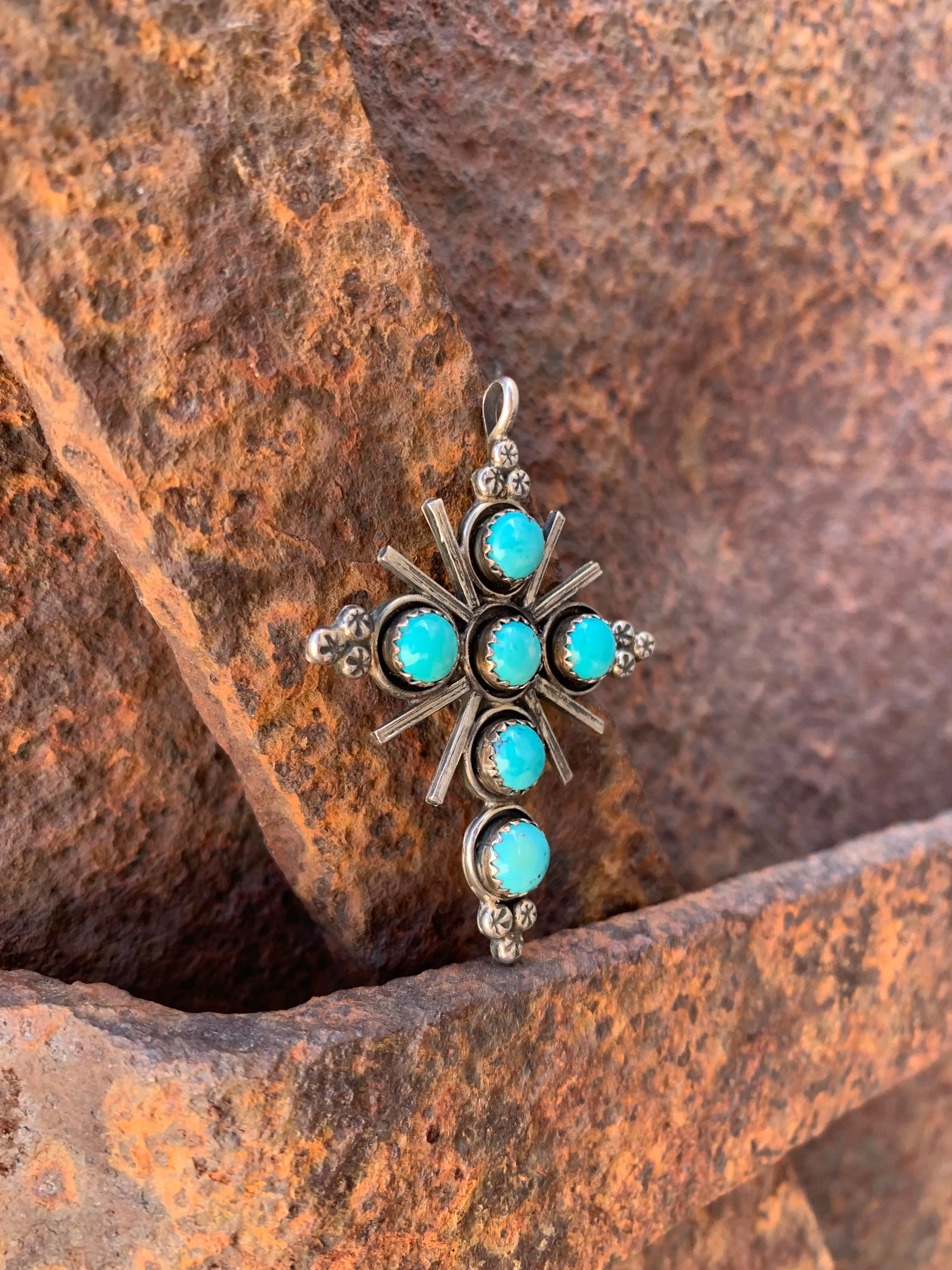 Cross of Kingman Turquoise Pendant