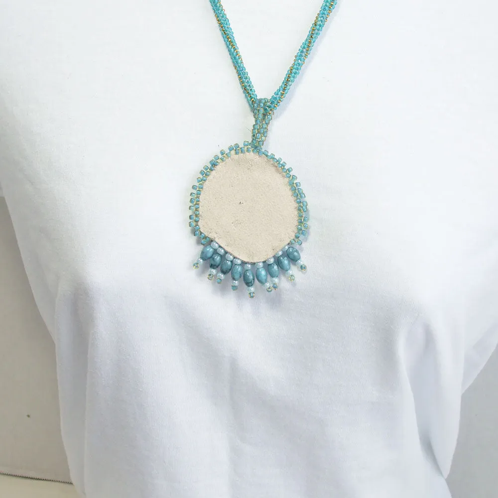 Dacey, Beaded Bezel Chrysocolla Cabochon, Pendant, Necklace