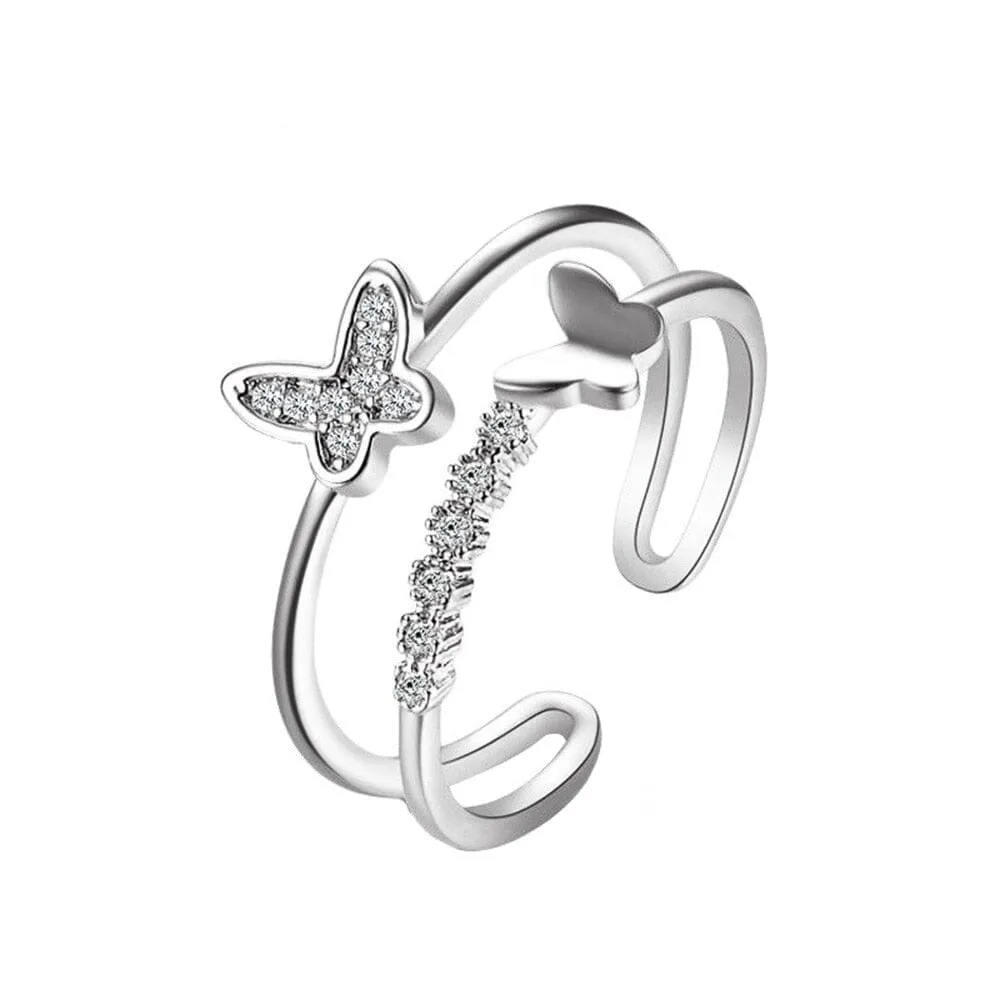 Dancing Butterfly Adjustable Ring - 925 Sterling Silver