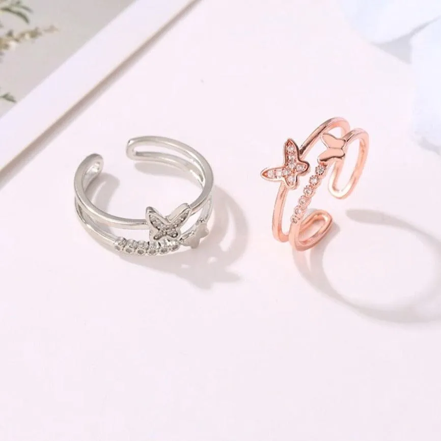 Dancing Butterfly Adjustable Ring - 925 Sterling Silver