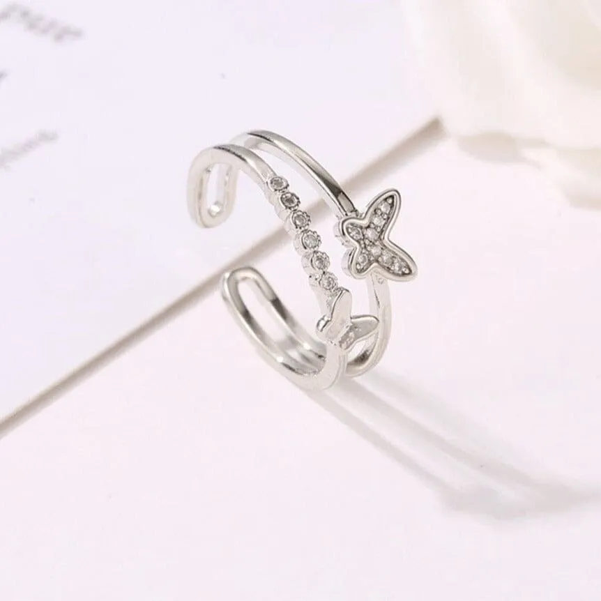 Dancing Butterfly Adjustable Ring - 925 Sterling Silver