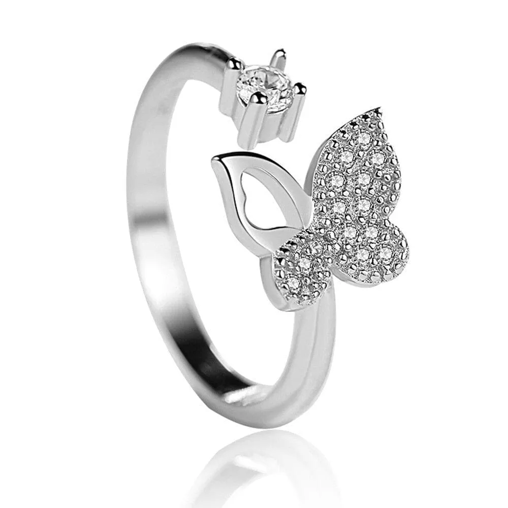 Dancing Butterfly Adjustable Ring - 925 Sterling Silver