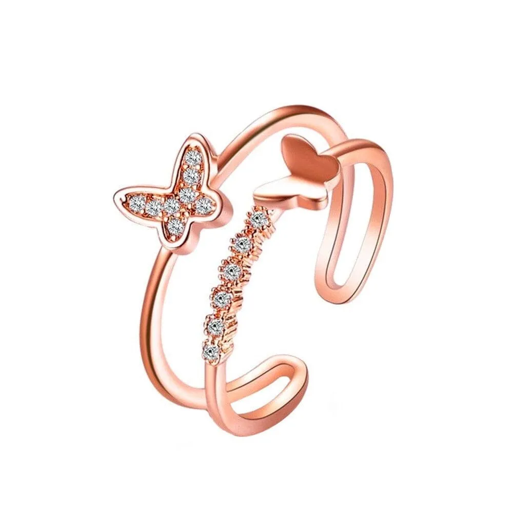 Dancing Butterfly Adjustable Ring - 925 Sterling Silver