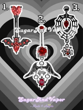 Darkcore Black Red Goth Belly Ring