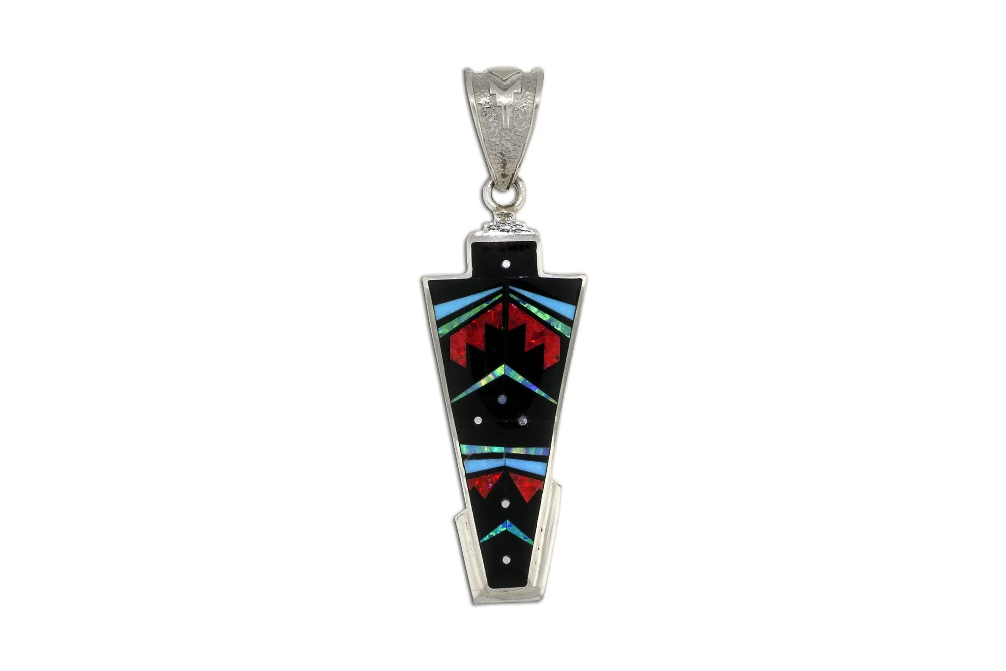 David Rosales Artisan Red Moon Inlaid Pendant Necklace - Unique Handmade Jewelry