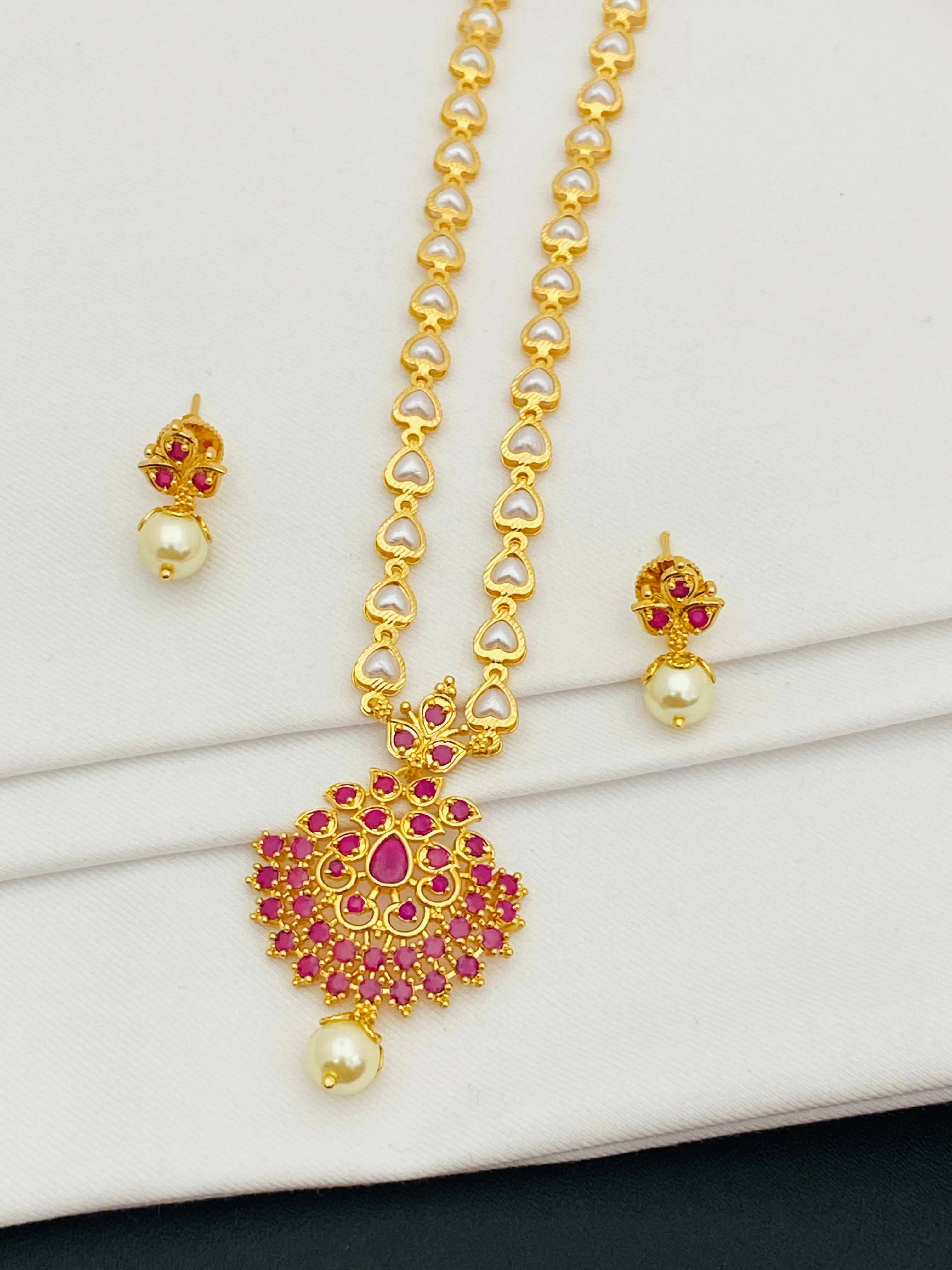 Dazzling Fancy Diamond Ruby Stoned Matte Finish Jewelry Sets For Women