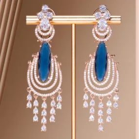 Demi Statement Earrings Sapphire Blue Rose Gold- Jaipur Rose Modern Luxury Designer Indian Jewelry