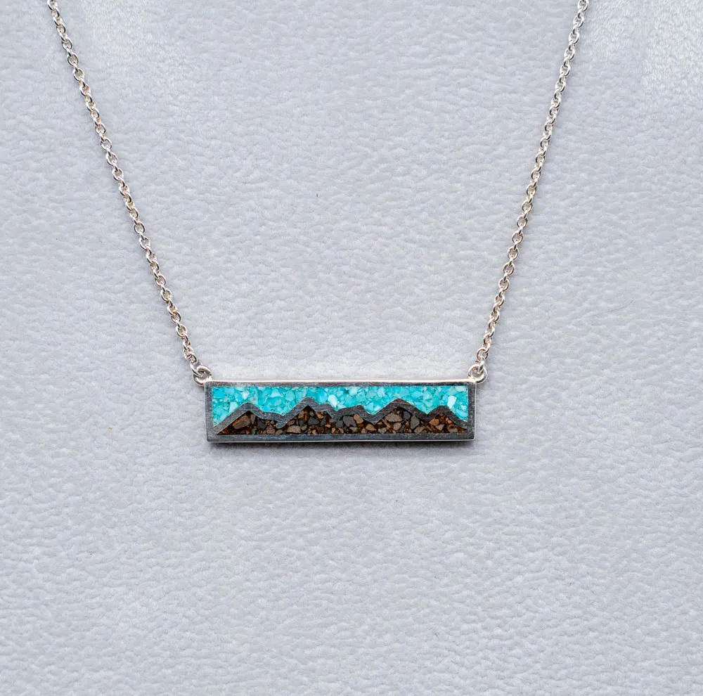 Dune Jewelry Mountain Sky .925 Sterling Silver Bar Necklace - Turquoise and Blue Ridge Mountain Elements - Made in the USA