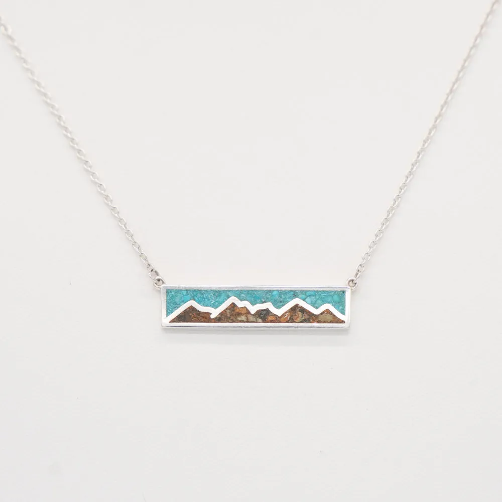 Dune Jewelry Mountain Sky .925 Sterling Silver Bar Necklace - Turquoise and Blue Ridge Mountain Elements - Made in the USA