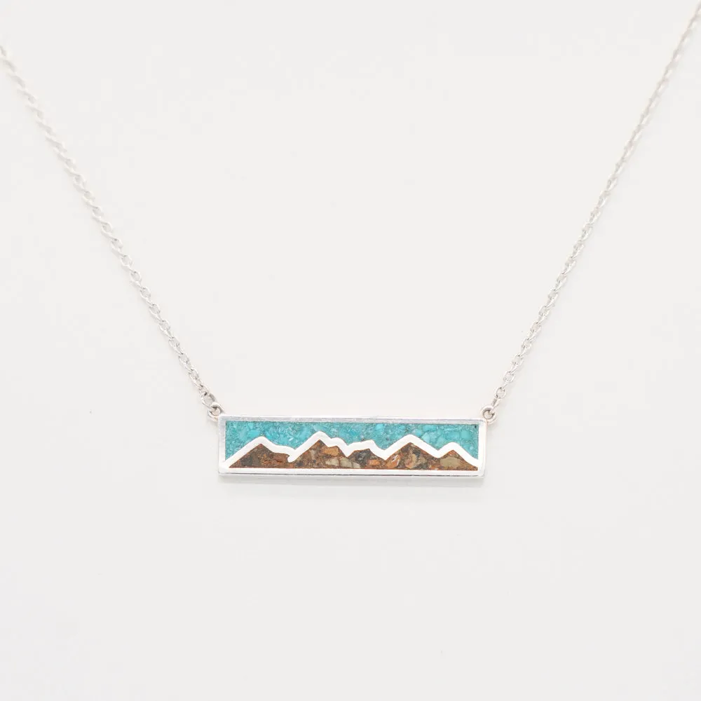 Dune Jewelry Mountain Sky .925 Sterling Silver Bar Necklace - Turquoise and Blue Ridge Mountain Elements - Made in the USA