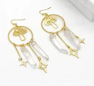 Earrings - Mushroom Gold Quartz Earrings