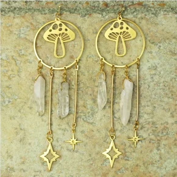 Earrings - Mushroom Gold Quartz Earrings