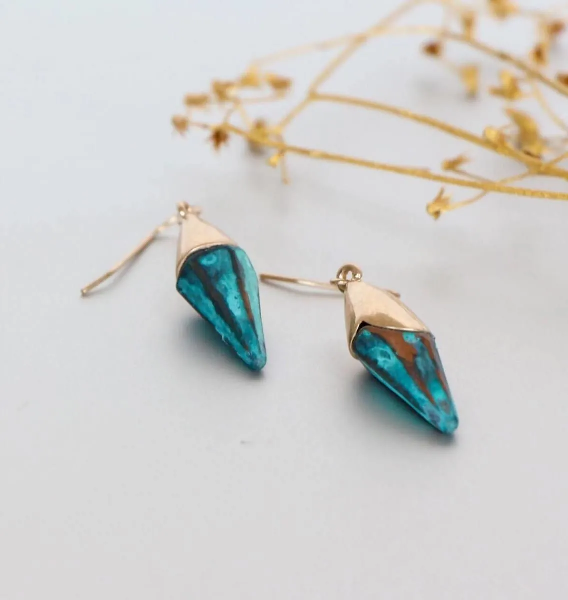 Egyptian Turquoise Earrings, Gold Dangling Earrings, Turquoise Ear Drops, Gifts For Her, Bohemian Jewelry, Minimalist Jewelry, (SE17)