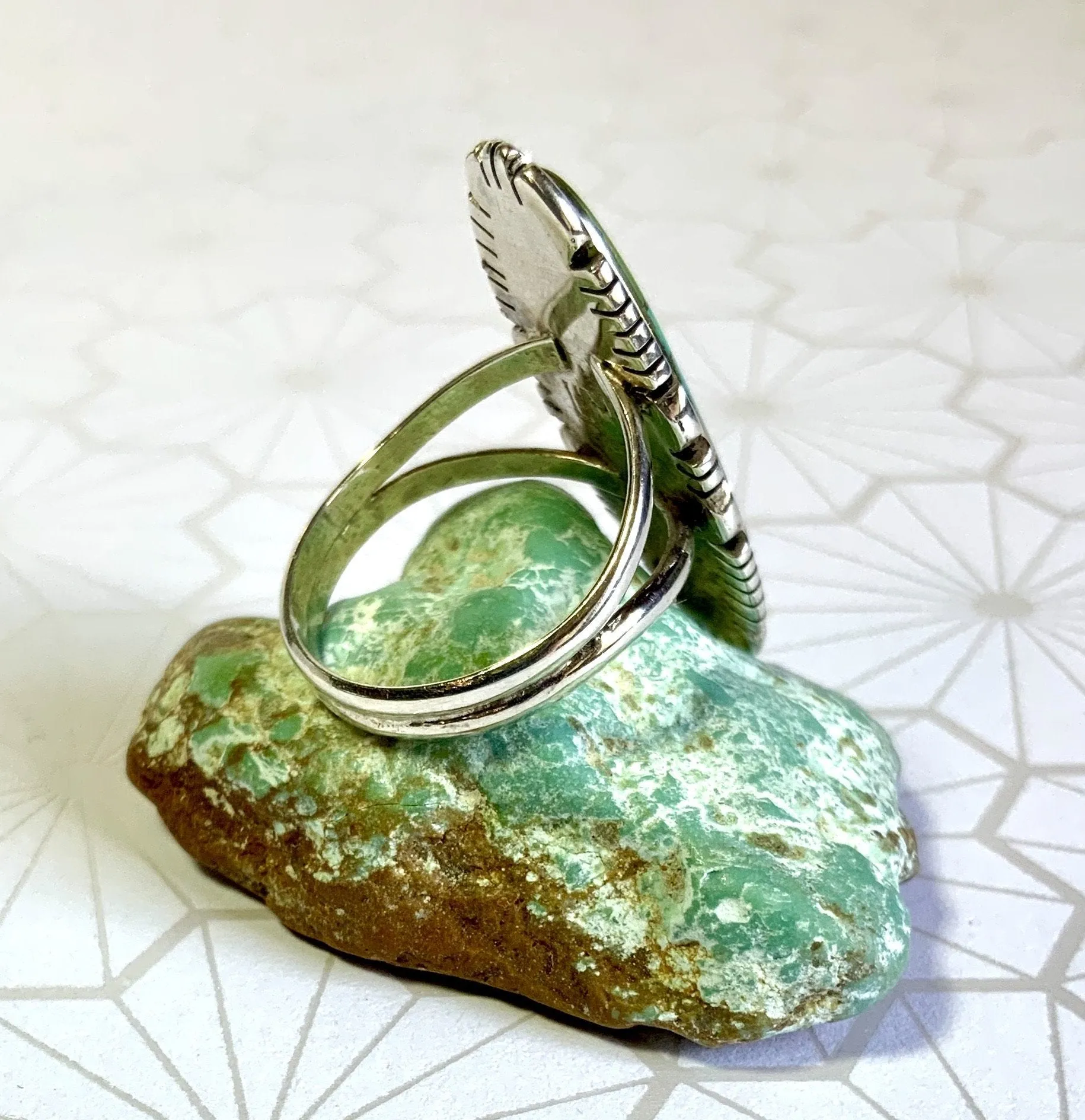 Elongated Green Turquoise Inlay Ring