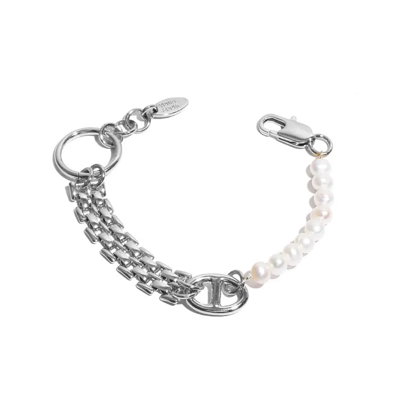 Freshwater Pearl Belted Chain Bracelet Silver color