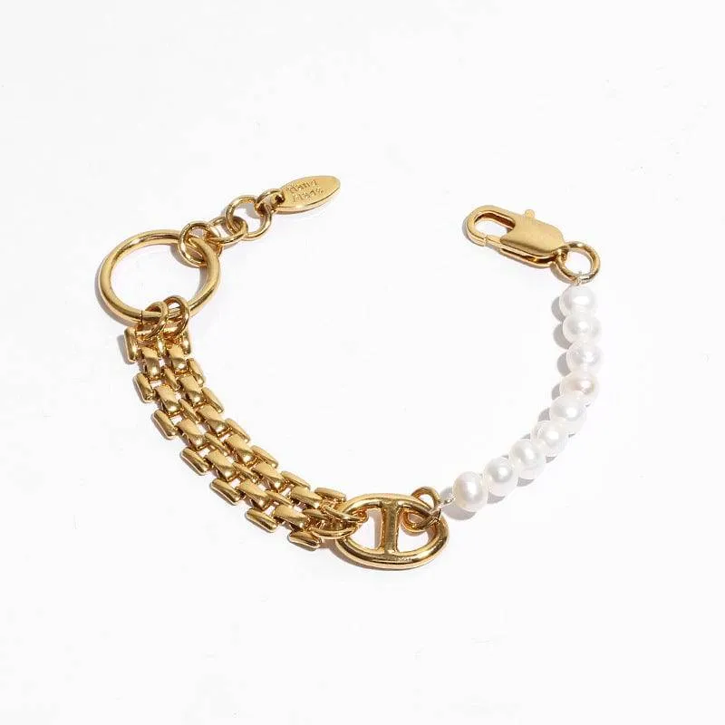 Freshwater Pearl Belted Chain Bracelet Silver color