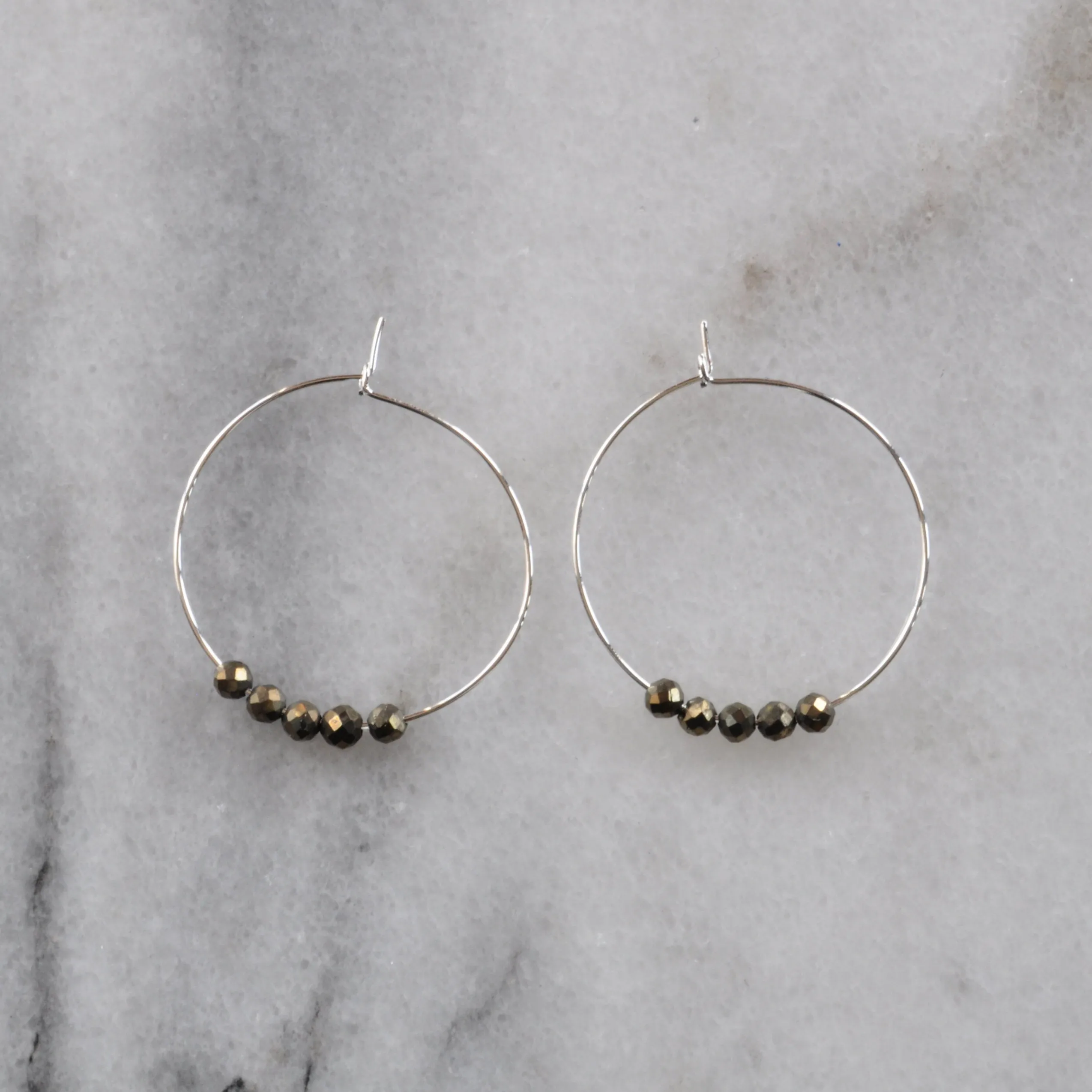 Gemstone 25mm Hoop Earrings - PYRITE