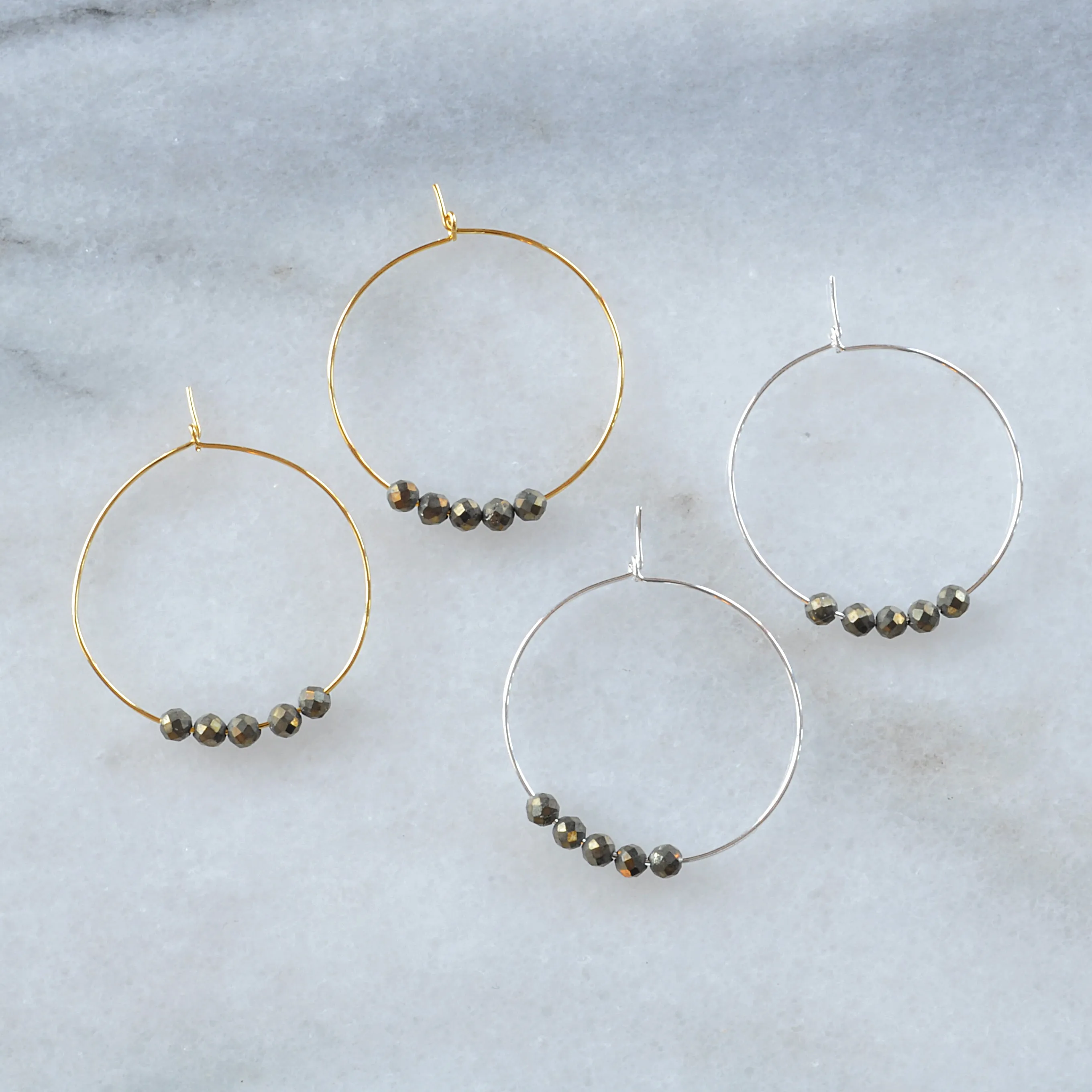 Gemstone 25mm Hoop Earrings - PYRITE