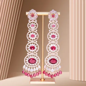 Gigi Ruby Red Long Statement Chandelier Earrings Rose Gold- Jaipur Rose Modern Luxury Designer Indian Jewelry