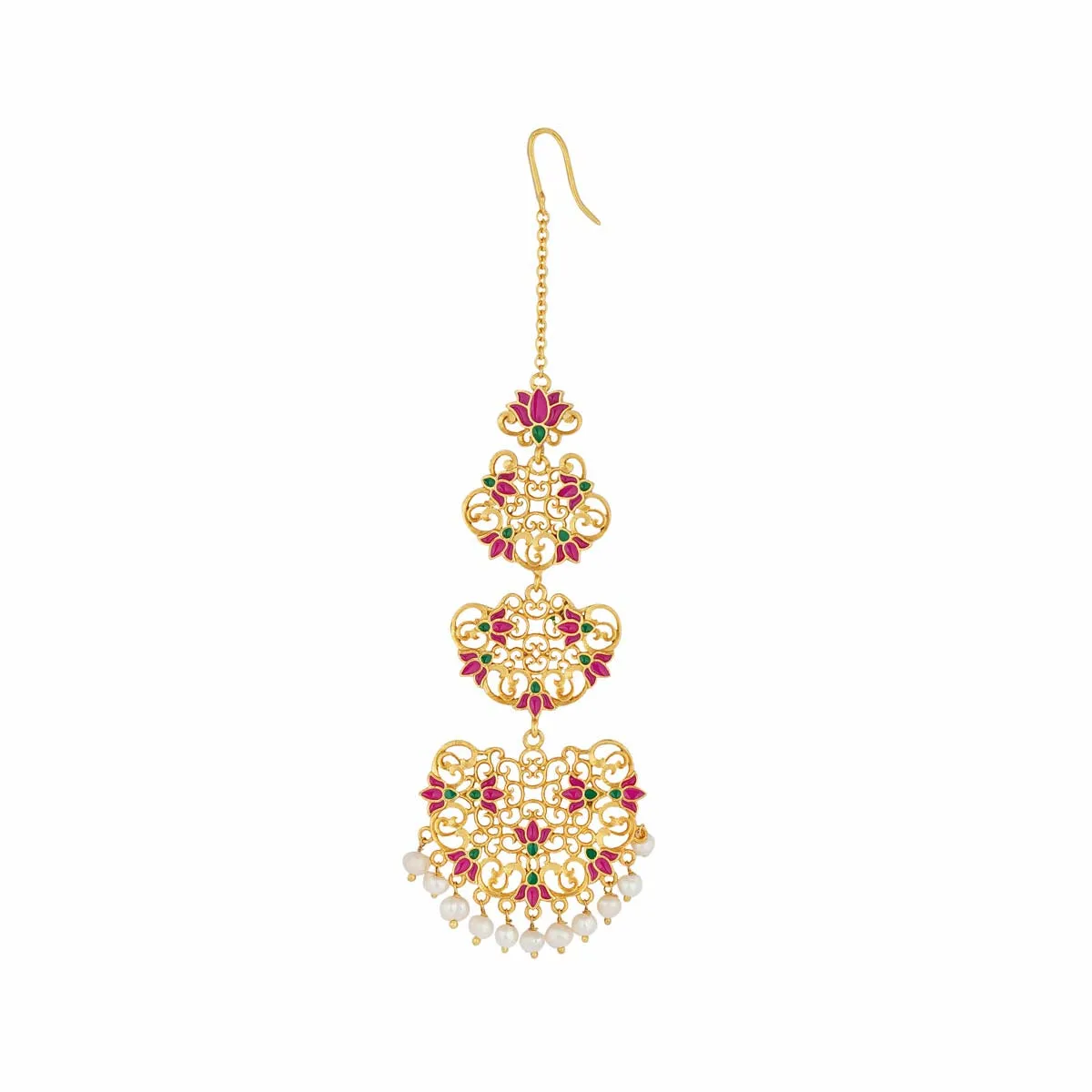 Goddess Lotus Maang Teeka in Pink Enamel