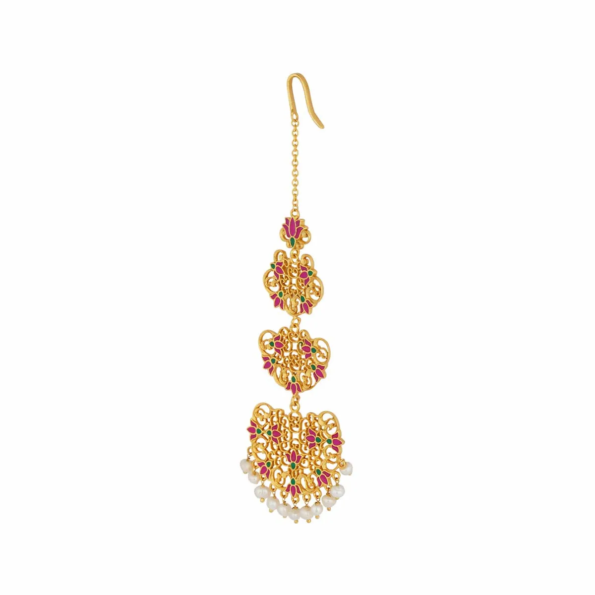 Goddess Lotus Maang Teeka in Pink Enamel