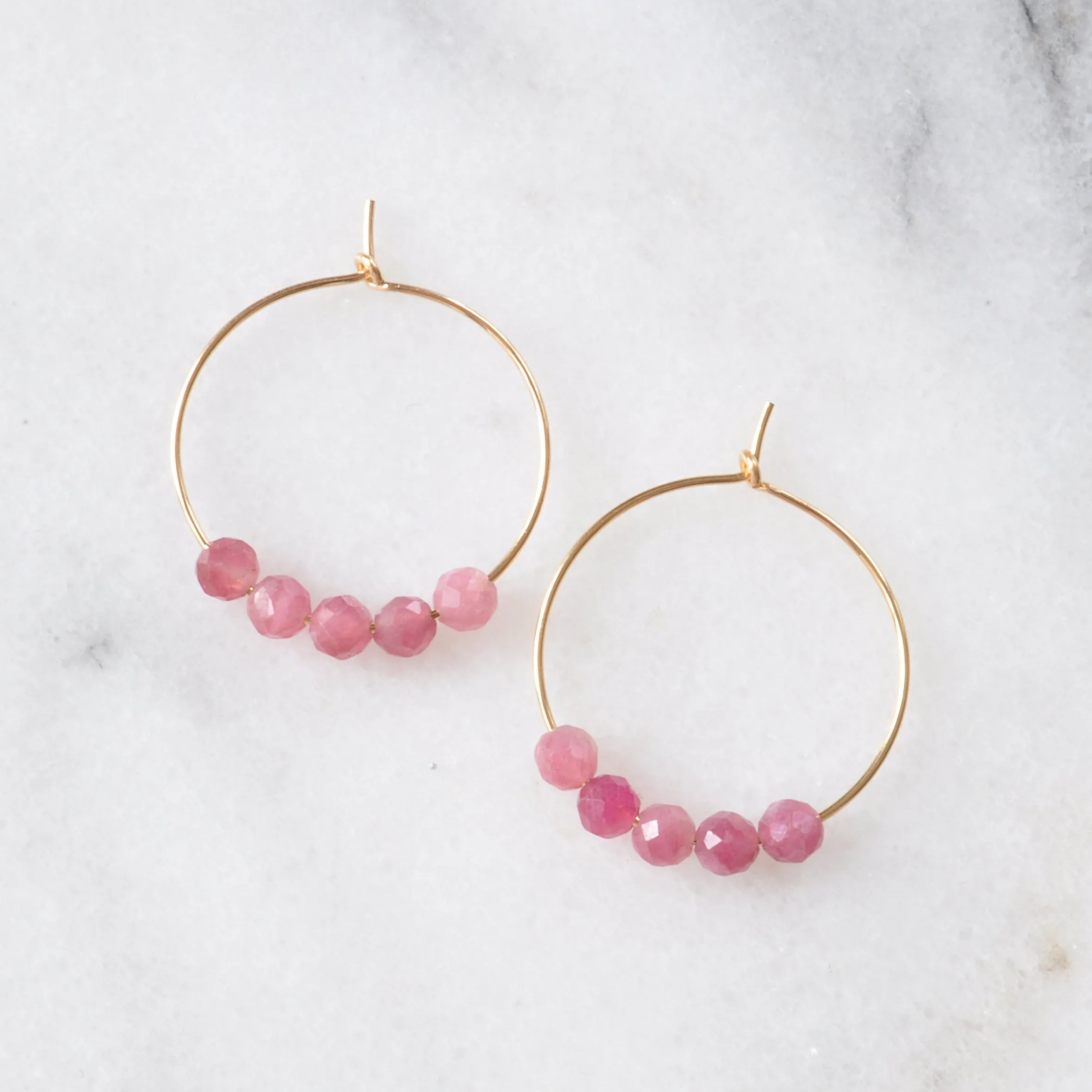 Gold Filled 25mm Gemstone Hoops - PINK TOURMALINE