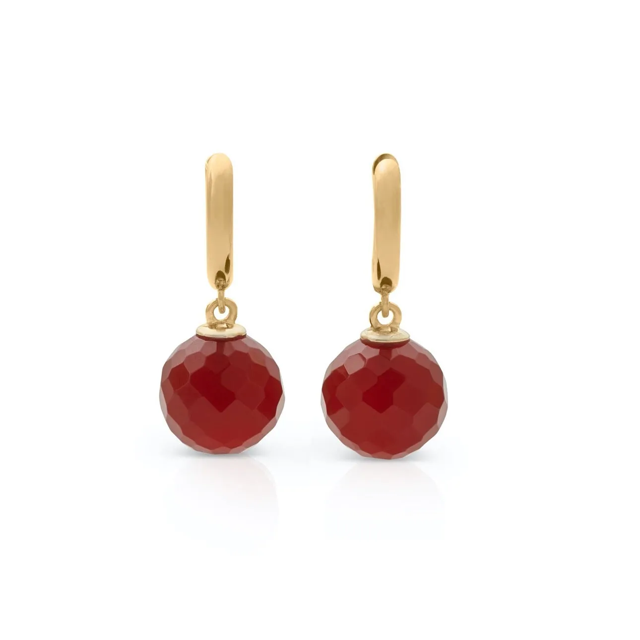 Gold Hoop & Faceted Carnelian Earrings