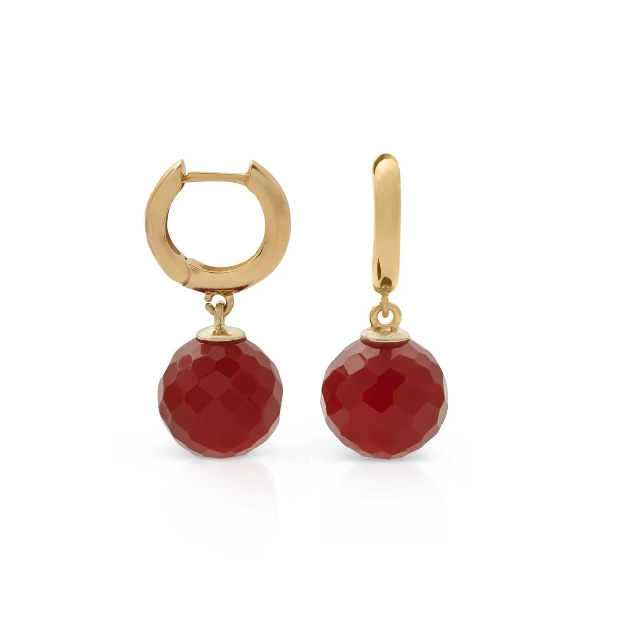 Gold Hoop & Faceted Carnelian Earrings