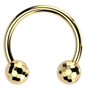 Gold PVD Faceted Ball Threadless Titanium Circular Barbell