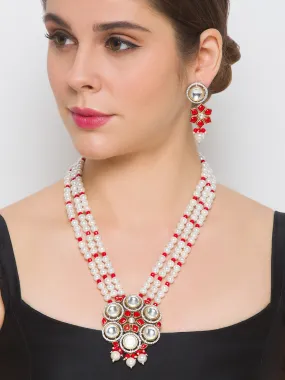 Golden, Pearly White, Coral, Kundan Polki, Necklace Set