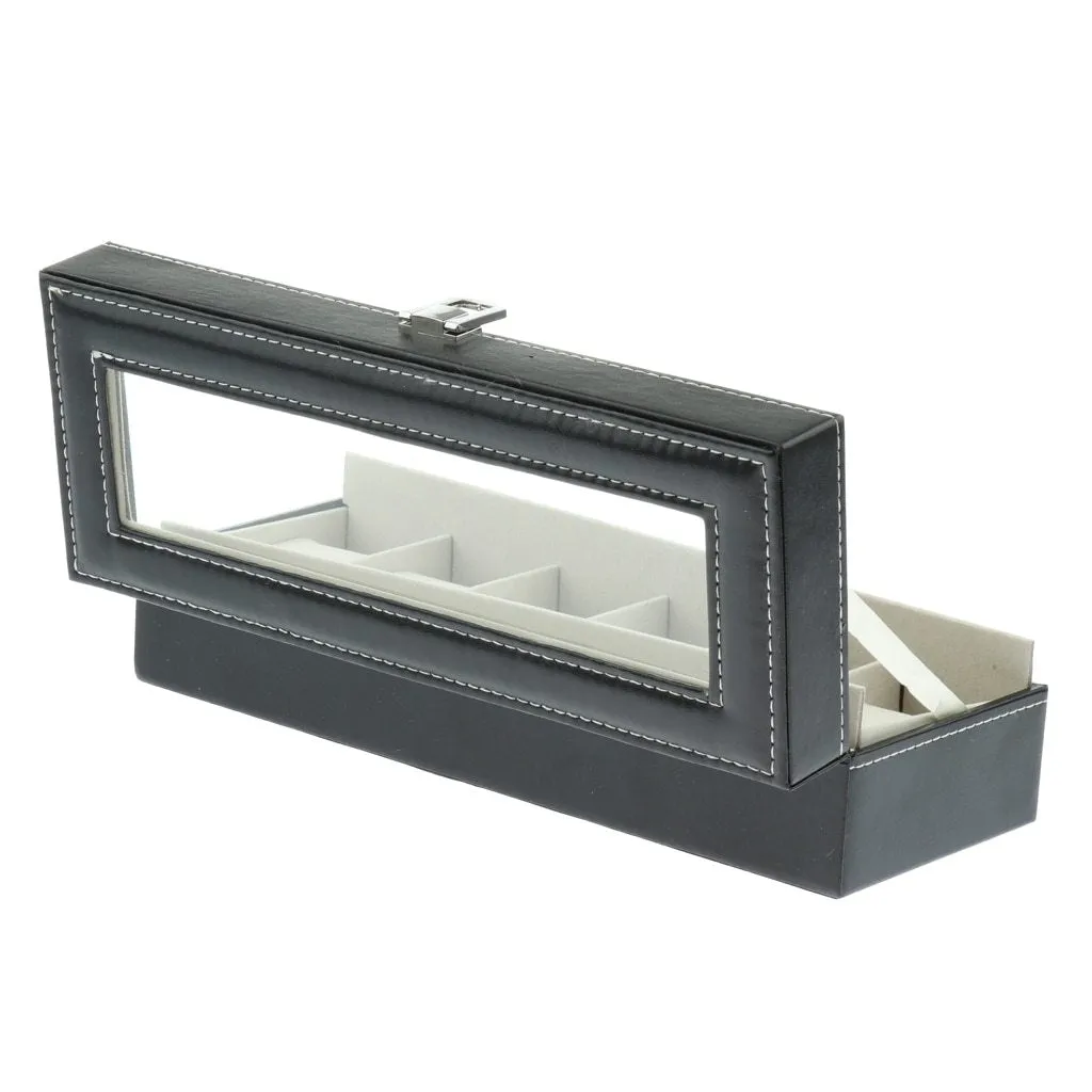 Gray Leather Watch and Jewelry Display Storage Box