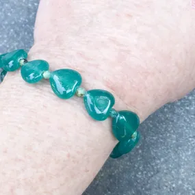 Green Onyx Hearts and Turquoise Stretch Bracelet