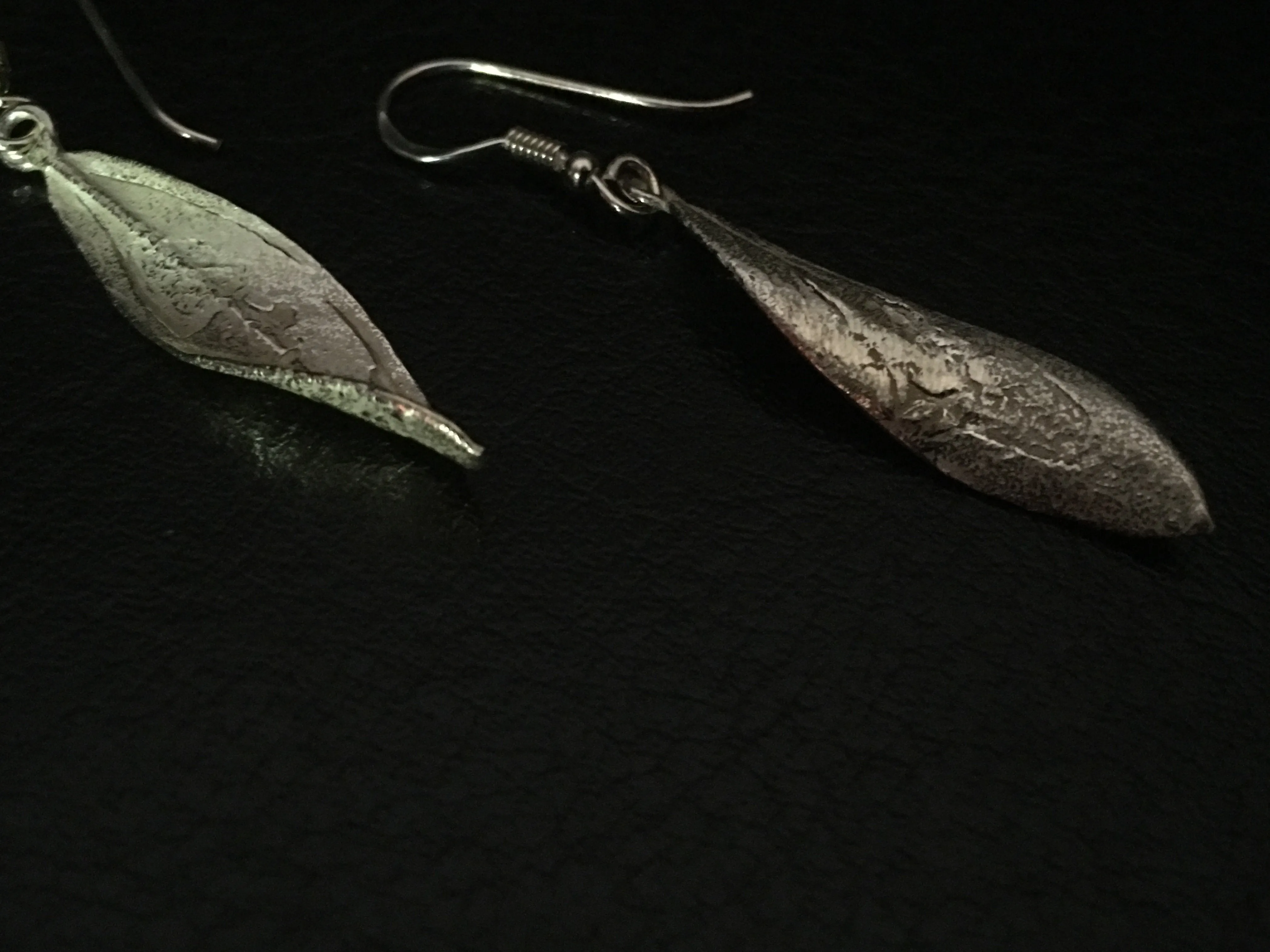 Handmade Sterling Silver Earring Single Twisted Olive Leaf