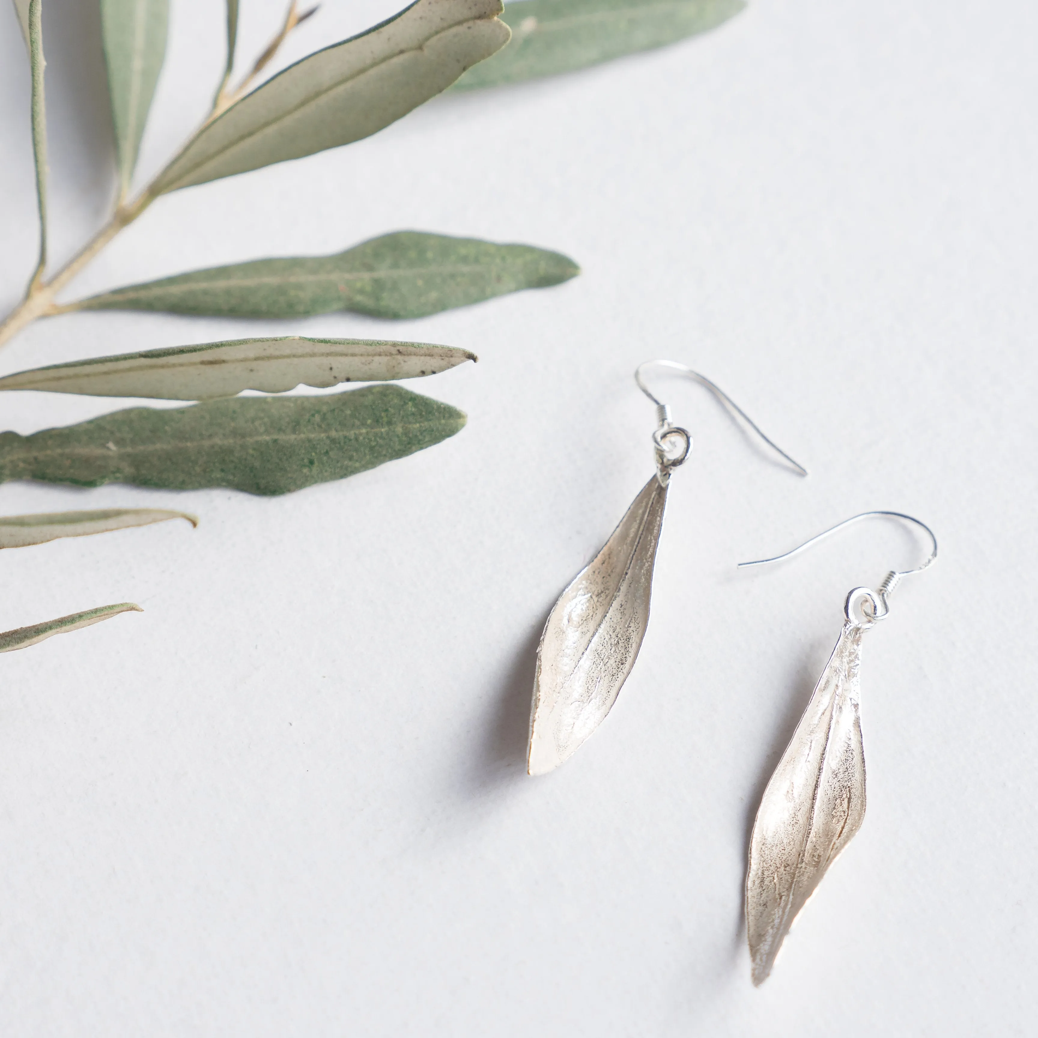 Handmade Sterling Silver Earring Single Twisted Olive Leaf