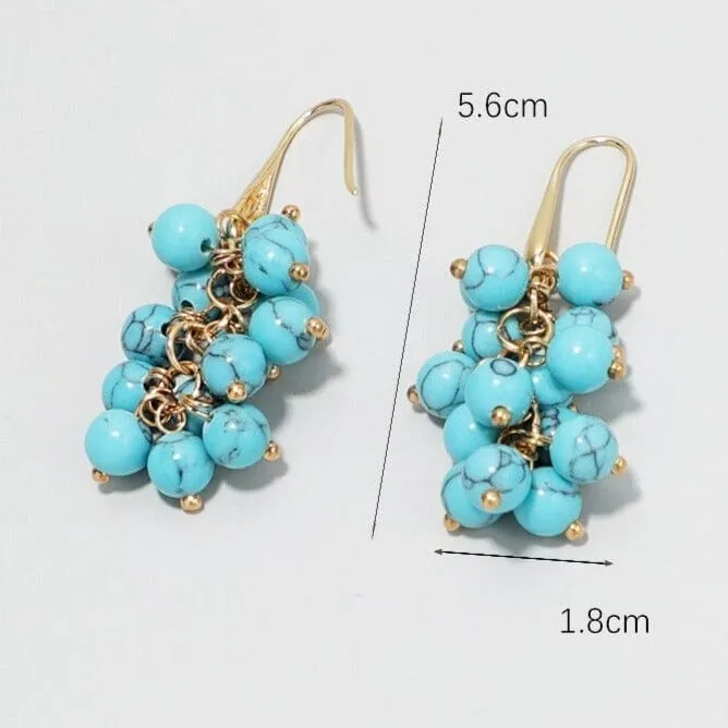 High-Quality Round Turquoise Beads Dangle Earrings