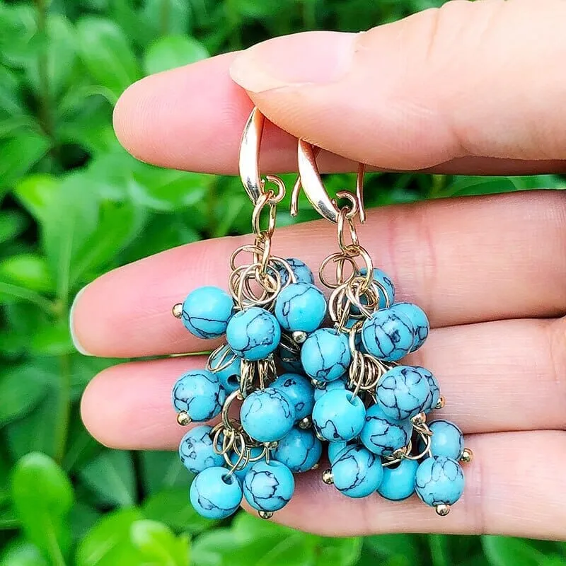 High-Quality Round Turquoise Beads Dangle Earrings