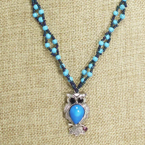 Kacy Owl Charm Beaded Pendant Necklace