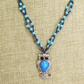 Kacy Owl Charm Beaded Pendant Necklace