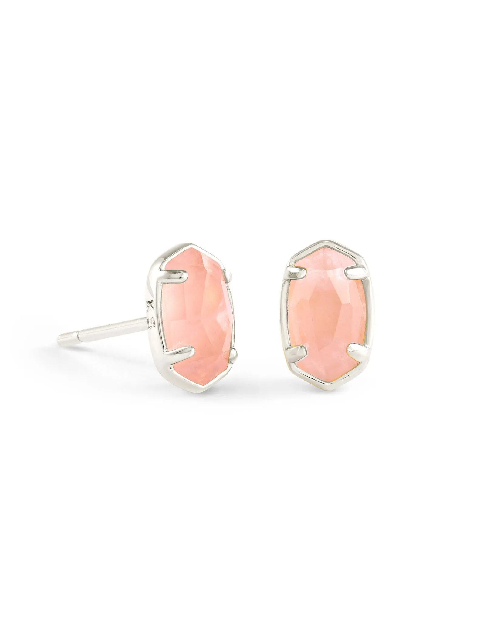 Kendra Scott Emilie Stud Earrings in Rose Quartz and Rhodium